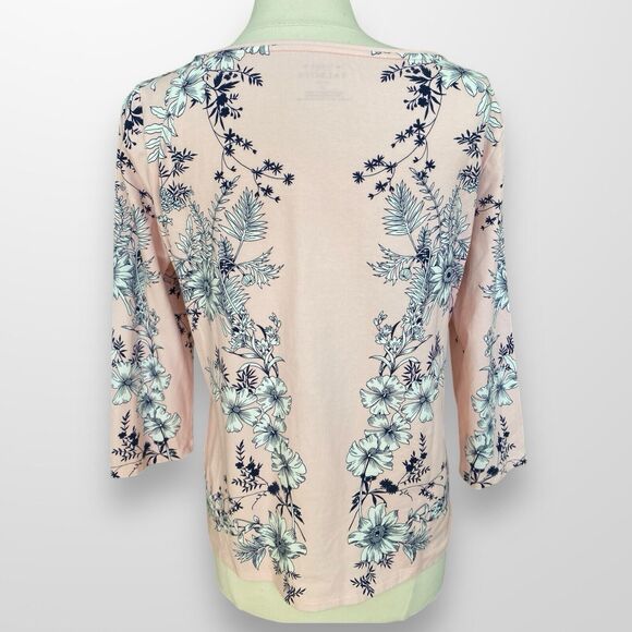 Talbots Tee Size Large Petite‎ Top Shirt Scoop Neck 3/4 Sleeve Pink Navy - Picture 5 of 8